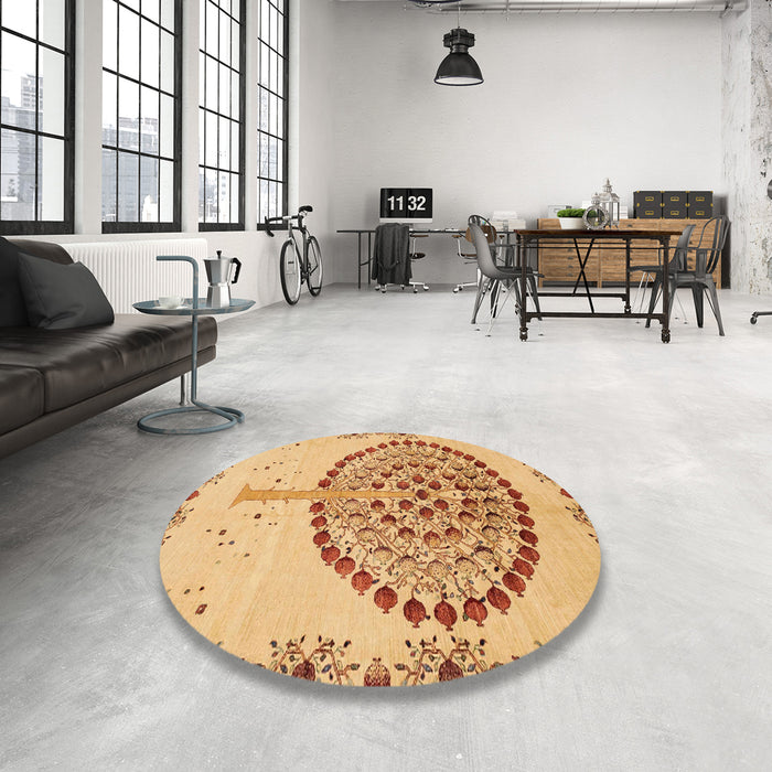 Round Machine Washable Abstract Orange Rug in a Office, wshabs4099