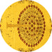 Round Machine Washable Abstract Yellow Modern Rug, wshabs4099yw