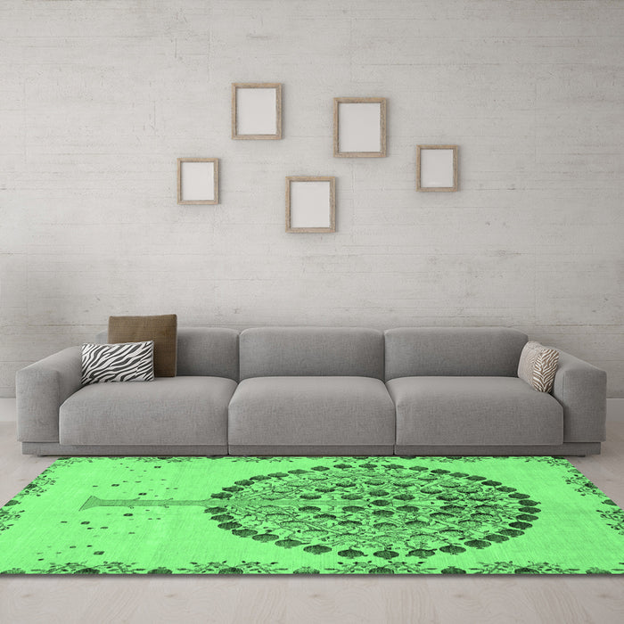 Machine Washable Abstract Emerald Green Modern Area Rugs in a Living Room,, wshabs4099emgrn