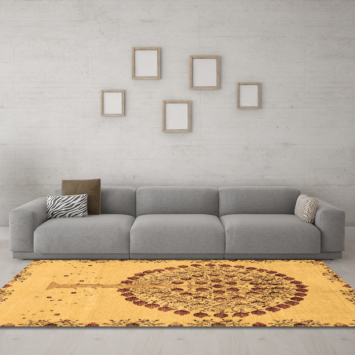 Machine Washable Abstract Brown Modern Rug in a Living Room,, wshabs4099brn