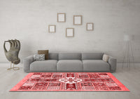 Machine Washable Abstract Red Modern Rug, wshabs409red