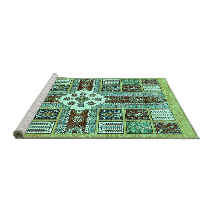 Sideview of Machine Washable Abstract Turquoise Modern Area Rugs, wshabs409turq