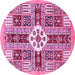 Round Machine Washable Abstract Pink Modern Rug, wshabs409pnk