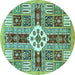 Round Machine Washable Abstract Turquoise Modern Area Rugs, wshabs409turq