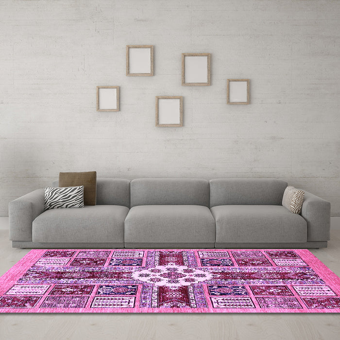 Machine Washable Abstract Purple Modern Area Rugs in a Living Room, wshabs409pur