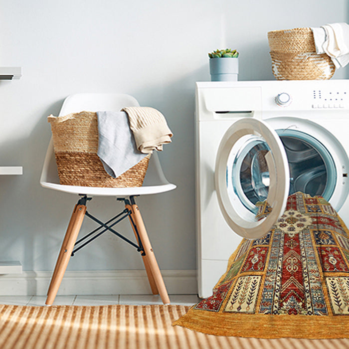 Machine Washable Abstract Fire Brick Red Rug in a Washing Machine, wshabs409