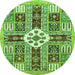 Round Machine Washable Abstract Green Modern Area Rugs, wshabs409grn