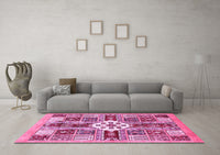 Machine Washable Abstract Pink Modern Rug, wshabs409pnk