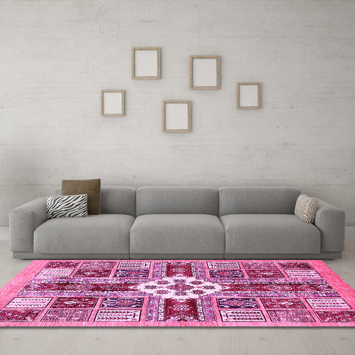 Machine Washable Abstract Pink Modern Rug in a Living Room, wshabs409pnk