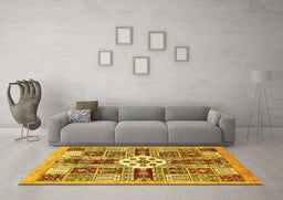 Machine Washable Abstract Yellow Modern Rug in a Living Room, wshabs409yw