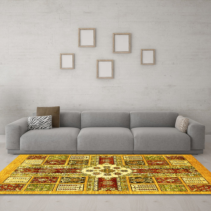 Machine Washable Abstract Yellow Modern Rug in a Living Room, wshabs409yw