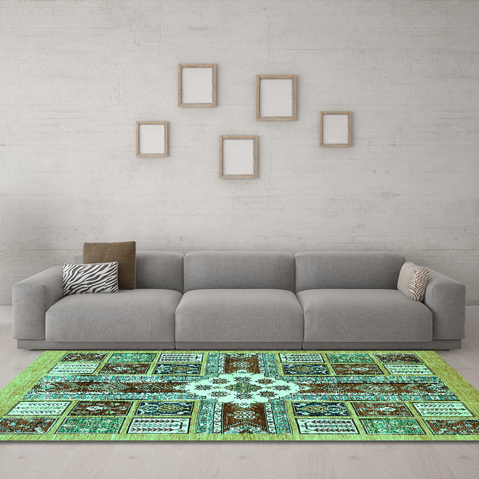 Machine Washable Abstract Turquoise Modern Area Rugs in a Living Room,, wshabs409turq