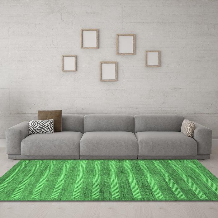 Machine Washable Abstract Emerald Green Modern Area Rugs in a Living Room,, wshabs40emgrn