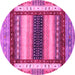 Round Machine Washable Abstract Pink Modern Rug, wshabs4100pnk