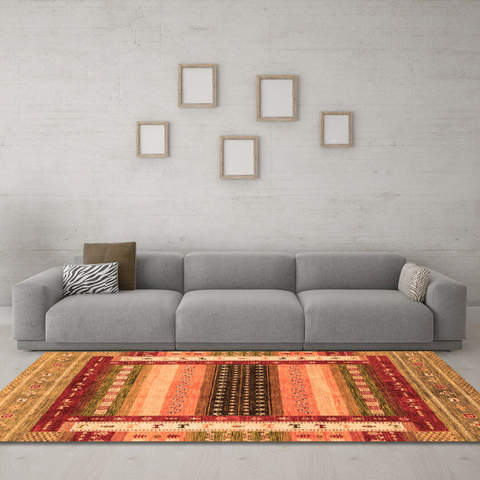 Machine Washable Abstract Orange Modern Area Rugs in a Living Room, wshabs4100org