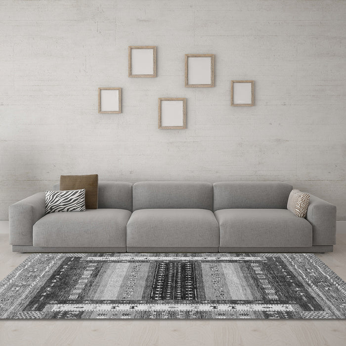 Machine Washable Abstract Gray Modern Rug in a Living Room,, wshabs4100gry