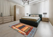 Abstract Brown Red Modern Rug in a Bedroom, abs4100