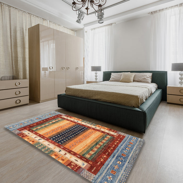 Machine Washable Abstract Brown Red Rug in a Bedroom, wshabs4100