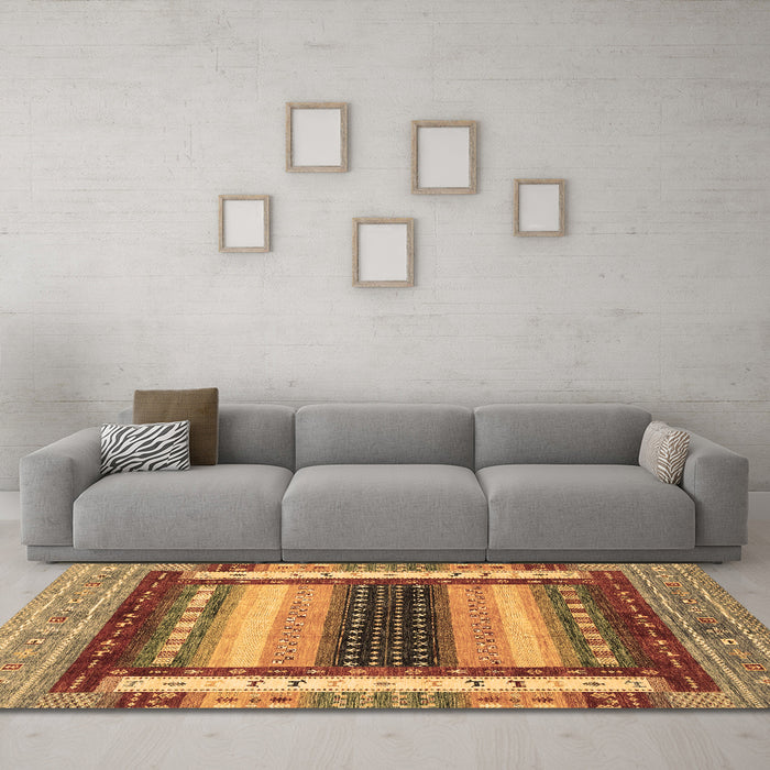 Machine Washable Abstract Brown Modern Rug in a Living Room,, wshabs4100brn