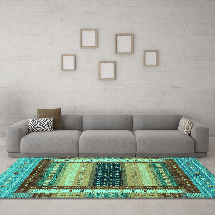 Machine Washable Abstract Turquoise Modern Area Rugs in a Living Room,, wshabs4100turq