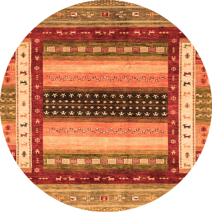 Round Machine Washable Abstract Orange Modern Area Rugs, wshabs4100org