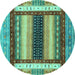 Round Abstract Turquoise Modern Rug, abs4100turq