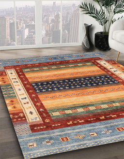 Machine Washable Abstract Brown Red Rug in a Family Room, wshabs4100