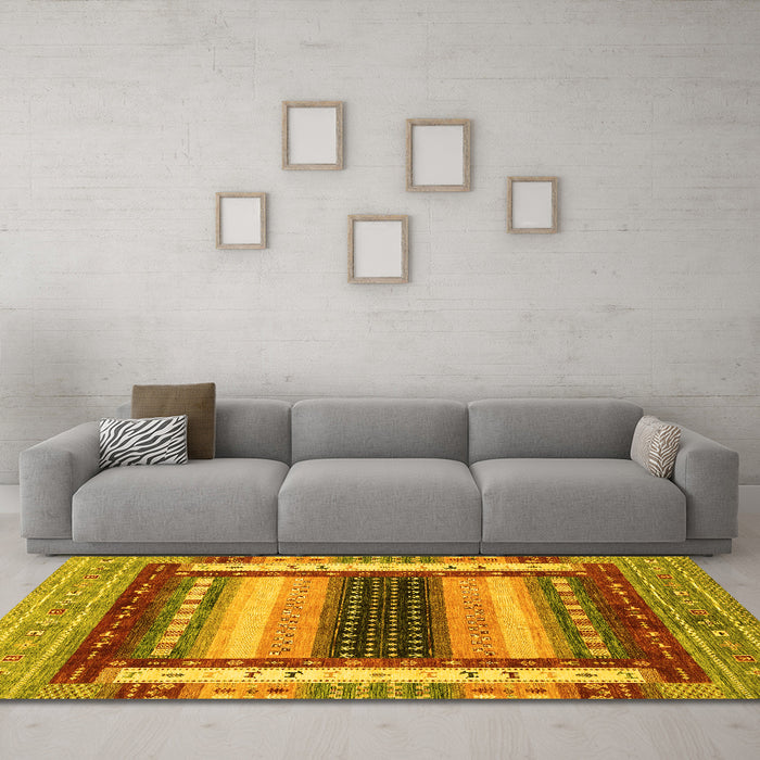 Machine Washable Abstract Yellow Modern Rug in a Living Room, wshabs4100yw