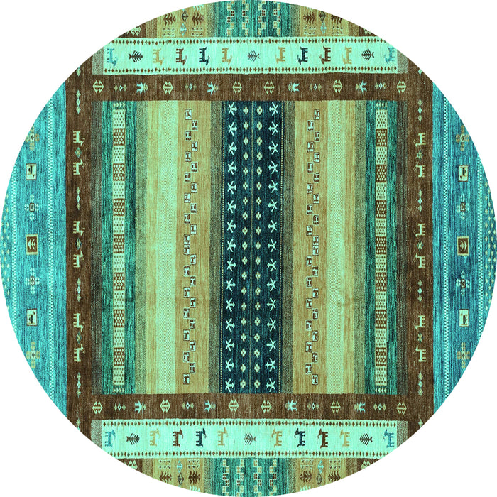 Round Machine Washable Abstract Turquoise Modern Area Rugs, wshabs4100turq