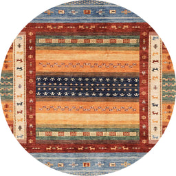 Round Machine Washable Abstract Brown Red Rug, wshabs4100