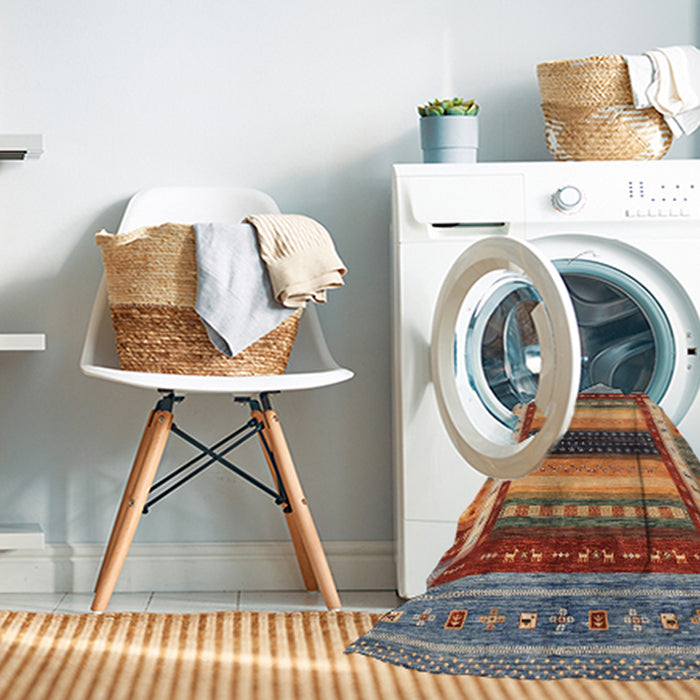 Machine Washable Abstract Brown Red Rug in a Washing Machine, wshabs4100