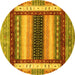 Round Abstract Yellow Modern Rug, abs4100yw