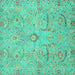 Square Machine Washable Oriental Turquoise Traditional Area Rugs, wshabs4101turq