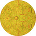 Round Machine Washable Oriental Yellow Traditional Rug, wshabs4101yw