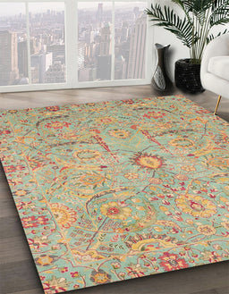 Machine Washable Abstract Olive Green Rug in a Family Room, wshabs4101