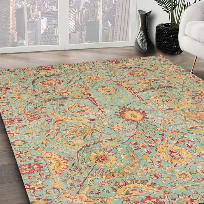 Machine Washable Abstract Olive Green Rug in a Family Room, wshabs4101