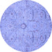 Round Machine Washable Oriental Blue Traditional Rug, wshabs4101blu