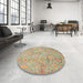 Round Abstract Olive Green Oriental Rug in a Office, abs4101