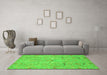 Machine Washable Oriental Green Traditional Area Rugs in a Living Room,, wshabs4101grn