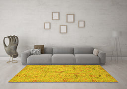 Machine Washable Oriental Yellow Traditional Rug in a Living Room, wshabs4101yw