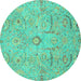 Round Machine Washable Oriental Turquoise Traditional Area Rugs, wshabs4101turq