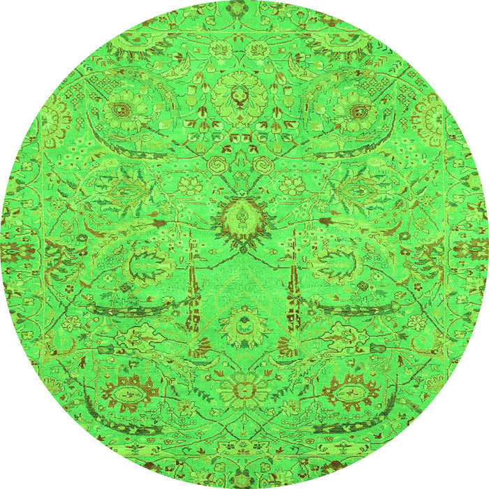 Round Machine Washable Oriental Green Traditional Area Rugs, wshabs4101grn