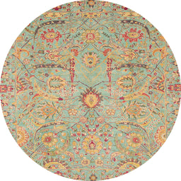 Round Machine Washable Abstract Olive Green Rug, wshabs4101