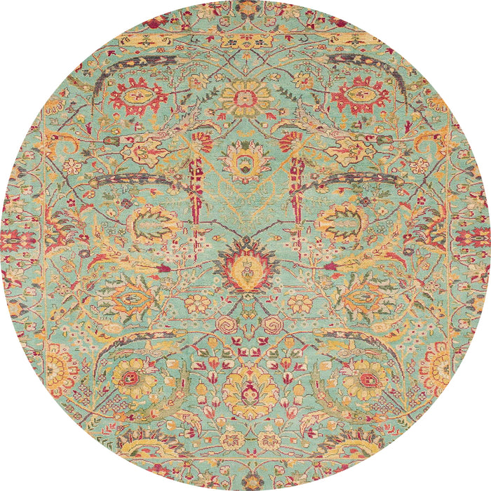 Round Machine Washable Abstract Olive Green Rug, wshabs4101