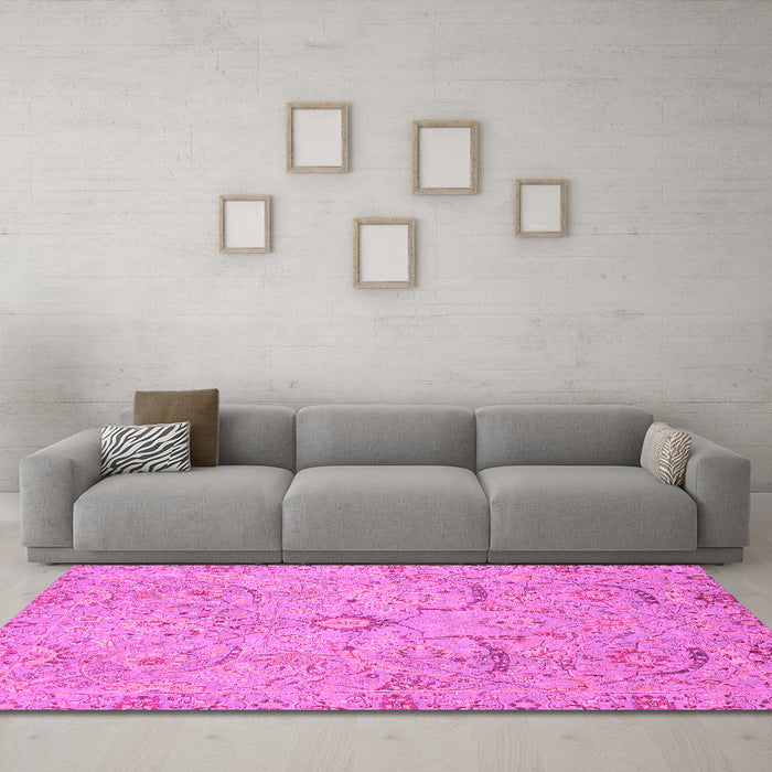 Machine Washable Oriental Pink Traditional Rug in a Living Room, wshabs4101pnk
