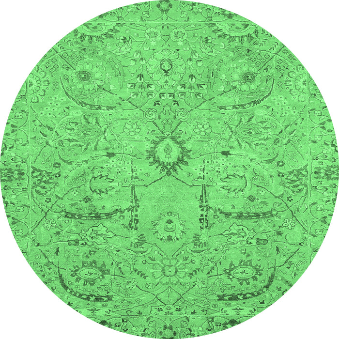 Round Oriental Emerald Green Traditional Rug, abs4101emgrn