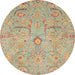 Round Abstract Olive Green Oriental Rug, abs4101