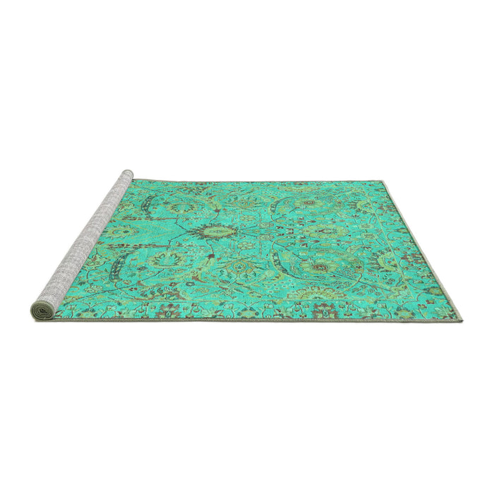 Sideview of Machine Washable Oriental Turquoise Traditional Area Rugs, wshabs4101turq