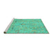 Sideview of Machine Washable Oriental Turquoise Traditional Area Rugs, wshabs4101turq