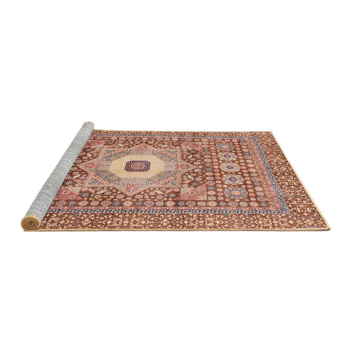 Sideview of Machine Washable Abstract Light Salmon Rose Pink Rug, wshabs4102